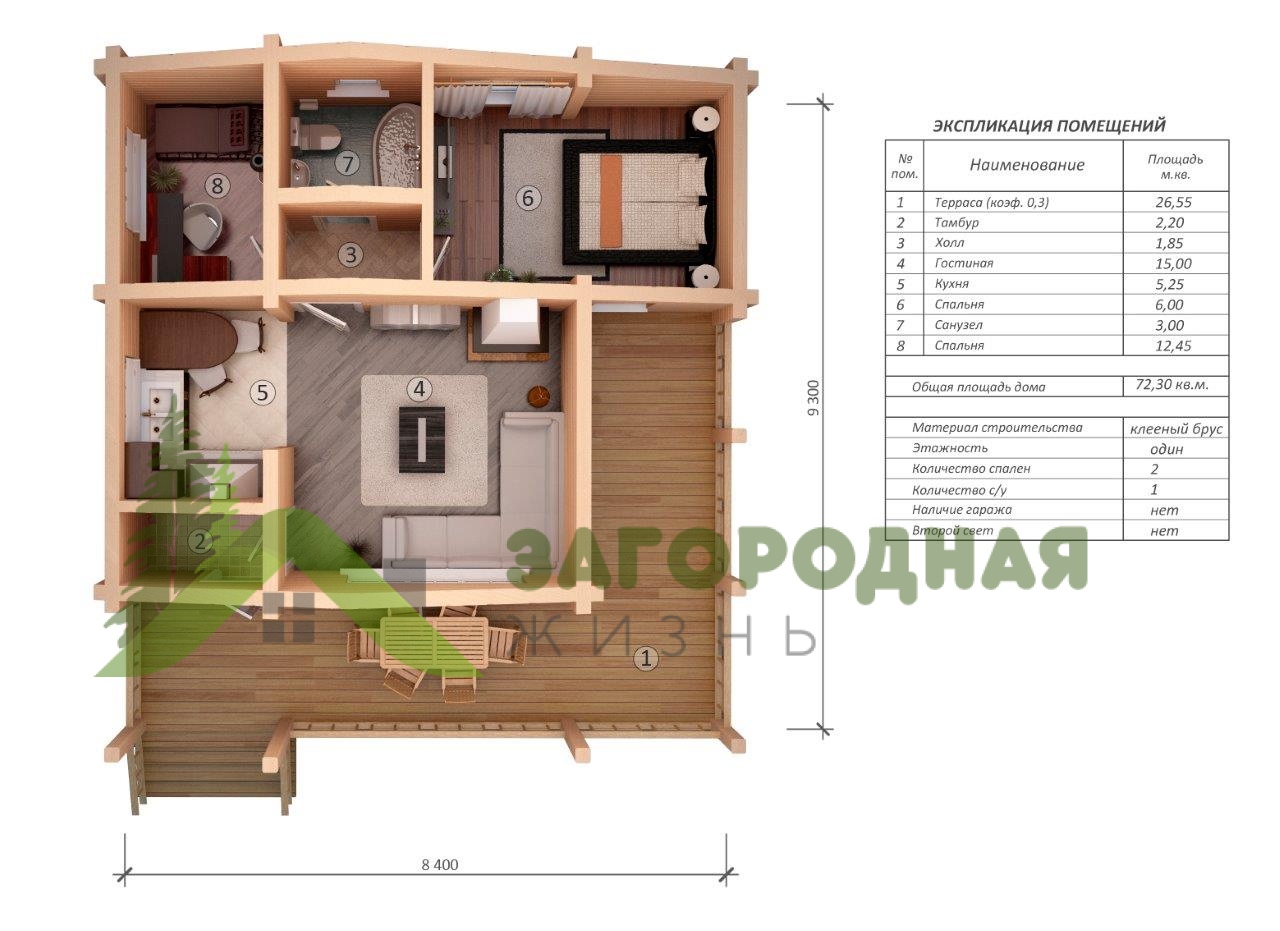 Дом из профилированного бруса домокомплект ДПБД-№5-9,3х8,4